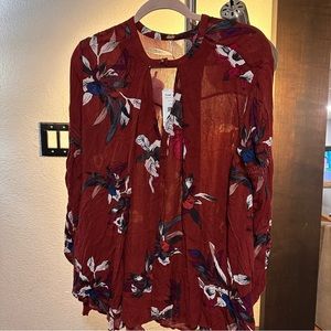 Free People maroon floral flowy boho tunic top sz xs